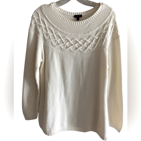 Talbots Cream Cozy Cable Knit Career Ivory Crew Neck Sweater Sz Large Petite - Picture 8 of 8